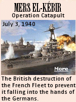 When France surrendered to Germany in June 1940, the British feared its powerful fleet would be used against them. Churchill�s solution was severe. After days of negotiation with the French navy without success, asking them to join England against the Germans, or sailing to a far-away French possession, or even Canada, the British attacked, destroying the fleet and killing 1,300 French sailors.